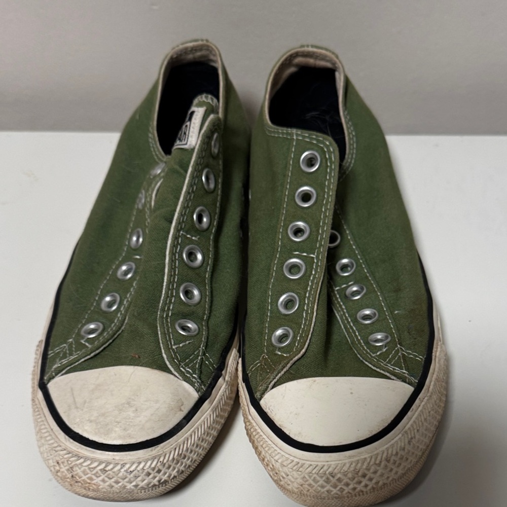 Custom Converse Chuck Taylor Olive Green Slip-On Sneakers Sz 7.5M